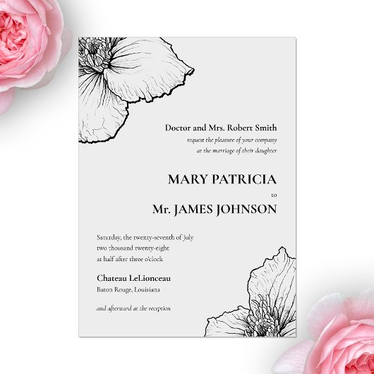Bloemeninktlijntekening Klassieke formele bruiloft Acryl Uitnodigingen