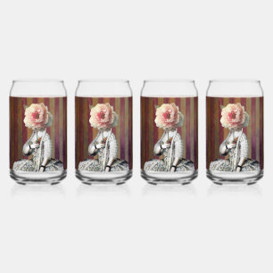 Bloemenintrige roze pioen masker blikvorm glas