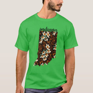 Bloemenkaart van de Verenigde Staten Indiana Kaart T-shirt