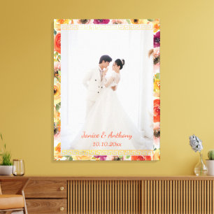 Bloemenkader Chinees bruidspaar foto oosters Canvas Afdruk