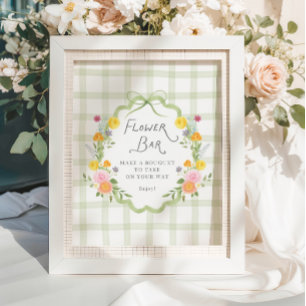Bloemenkader groen geruit babyshower bloemenbar poster