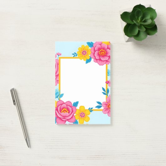 Bloemenkader met levendige bloemen post-it® notes (Kantoor)