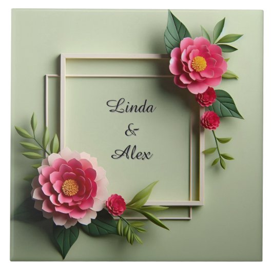 Bloemenkader met roze bloemen tegeltje (Voorkant)