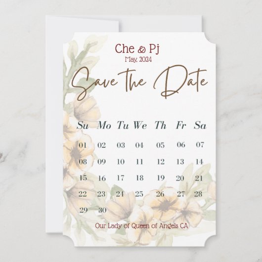 Bloemenkalender Datum Opslaan Kaart (Voorkant)