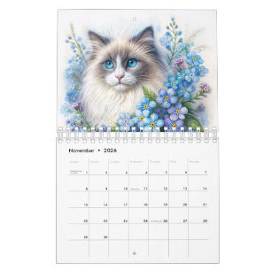 Bloemenkalender met katten - Watercolor Portretten Kalender