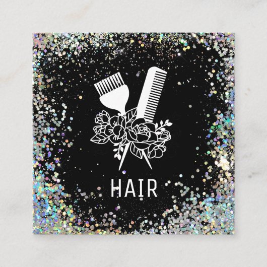 *~* Bloemenkam Bloemen Borstel Glitter AP6 Vierkante Visitekaartje (Voorkant)