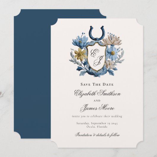Bloemenkam Equestrian Hoefijzer Monogram Save The Date (Voorkant / Achterkant)