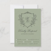  Bloemenkam Olijfsalie Monogram Huwelijk RSVP Kaartje (Voorkant)