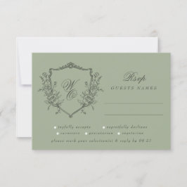  Bloemenkam Olijfsalie Monogram Huwelijk RSVP Kaartje