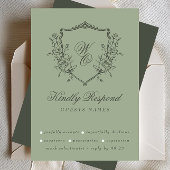  Bloemenkam Olijfsalie Monogram Huwelijk RSVP Kaartje