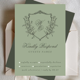  Bloemenkam Olijfsalie Monogram Huwelijk RSVP Kaartje