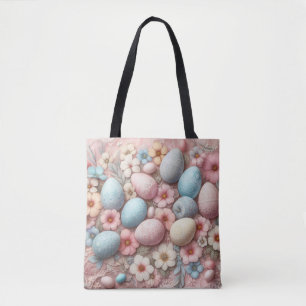 Bloemenkant pastel roze Paaseieren en bloemen Tote Bag