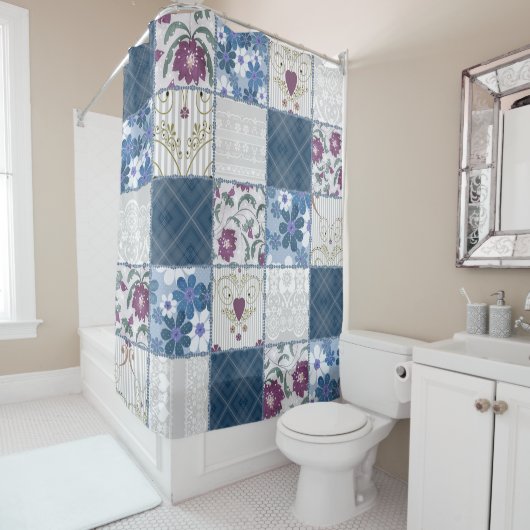 Bloemenkant: Patchwork naadloze achtergrond. Douchegordijn (In situ)