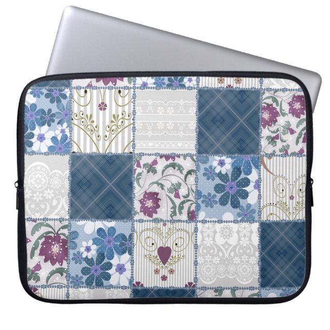 Bloemenkant: Patchwork naadloze achtergrond. Laptop Sleeve (Voorkant)