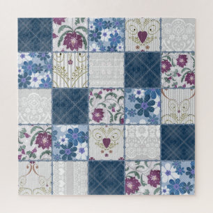 Bloemenkant: Patchwork naadloze achtergrond. Legpuzzel
