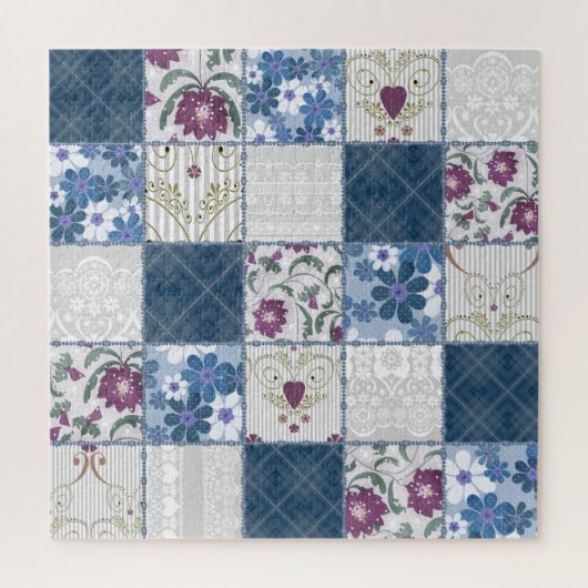 Bloemenkant: Patchwork naadloze achtergrond. Legpuzzel (Verticaal)