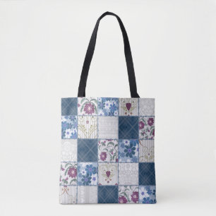 Bloemenkant: Patchwork naadloze achtergrond. Tote Bag
