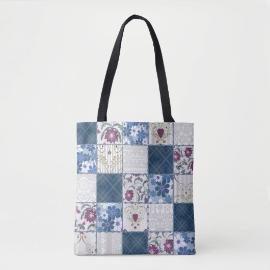 Bloemenkant: Patchwork naadloze achtergrond. Tote Bag (Voorkant)