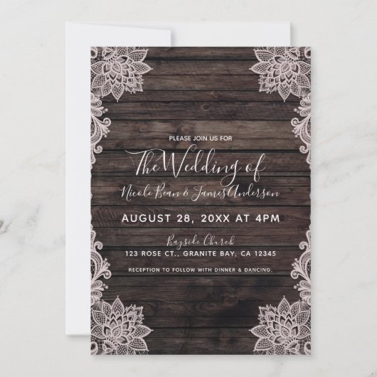  Bloemenkant Rustiek Hout Elegante Huwelijk Kaart (Voorkant)