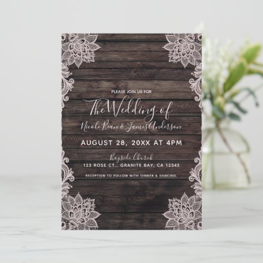  Bloemenkant Rustiek Hout Elegante Huwelijk Kaart (Staand voorkant)