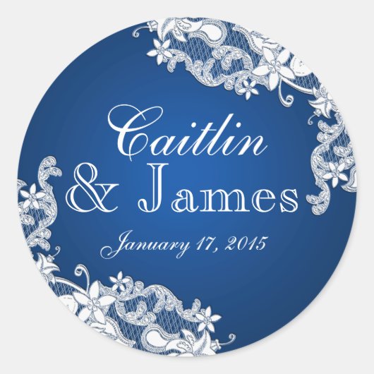 Bloemenkant saffier blauw ronde sticker (Voorkant)