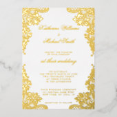 Bloemenkantbruiloft Echte Gouden Folie Folie Uitnodiging (Voorkant)