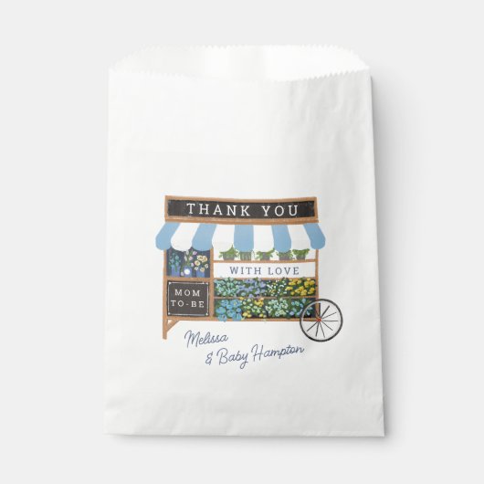 Bloemenkar Boeren Markt Blauw Baby shower Bedankzakje (Voorkant)