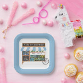 Bloemenkar Boeren Markt Blauw Baby shower Papieren Bordje (Feest)