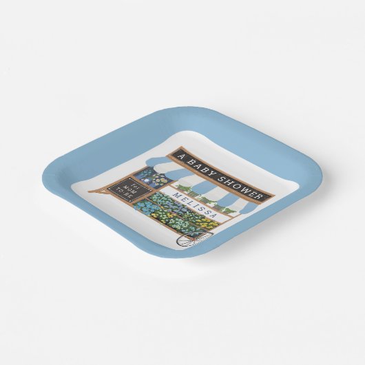 Bloemenkar Boeren Markt Blauw Baby shower Papieren Bordje (Gebogen)
