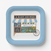 Bloemenkar Boeren Markt Blauw Baby shower Papieren Bordje (Voorkant)