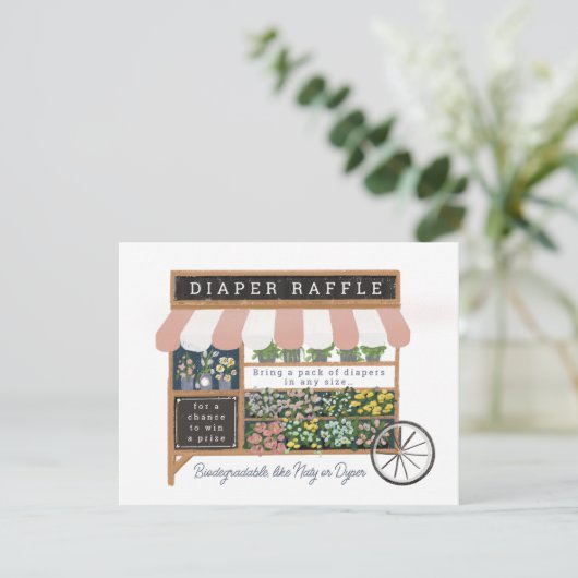 Bloemenkar Boeren Markt Roze Baby Luier Raffle Informatiekaartje (Staand voorkant)