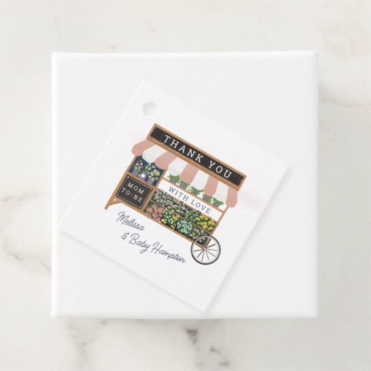 Bloemenkar Boeren Markt Roze Baby shower Bedankjes Labels (In situ)