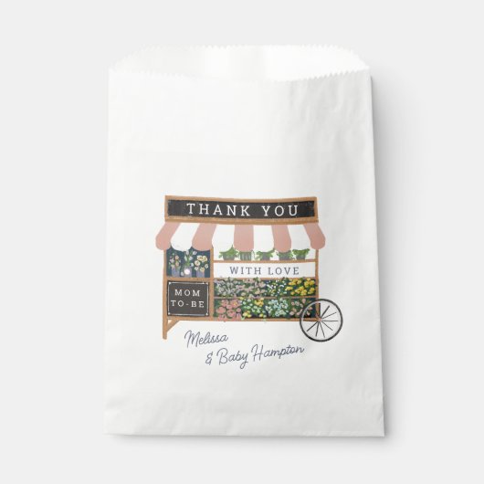 Bloemenkar Boeren Markt Roze Baby shower Bedankzakje (Voorkant)