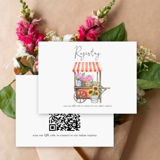 bloemenkar bruidsdouche QR-code voor cadeaulijst Informatiekaartje
