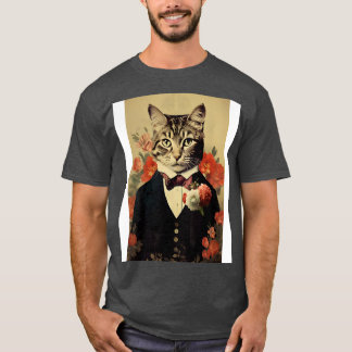 Bloemenkat in kostuum Portret kunst T-shirt