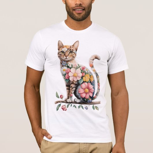 Bloemenkat Silhouette natuur bloemen kattenliefheb T-shirt (Voorkant)