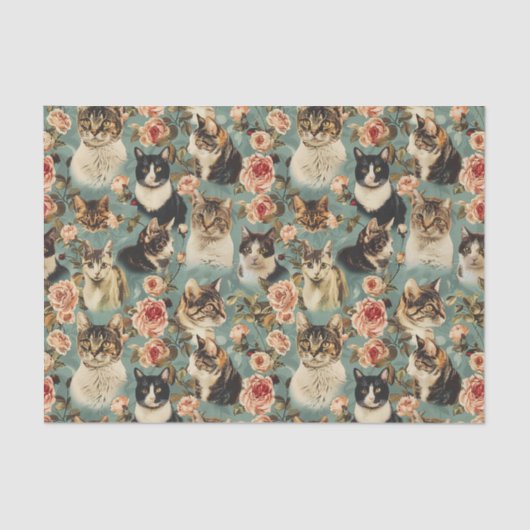 bloemenkattenbloempatroon tissuepapier (Voorkant)