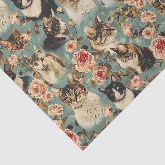  bloemenkattenbloempatroon tissuepapier (Detail)