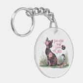 Bloemenkattenliefhebber: gewoon een meisje dat van sleutelhanger (Voorkant Links)