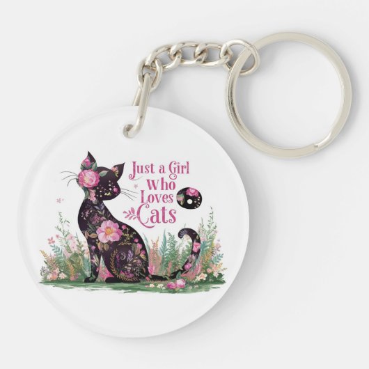 Bloemenkattenliefhebber: gewoon een meisje dat van sleutelhanger (Achterkant)