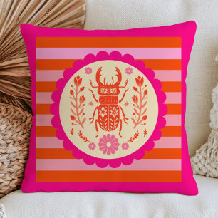 Bloemenkever Insect Roze & Oranje Streeppatroon Kussen