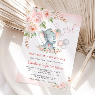 Bloemenkind Baby Shower Uitnodiging voor een Olifa