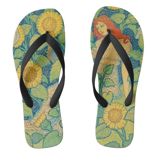 Bloemenkind Vrouw in Zonnebloementuin Teenslippers (Voetbed)