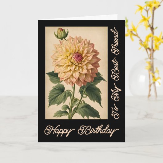 Bloemenklassieker Wit Dahlia Zwart Verjaardag Kaart (Gele Bloem)