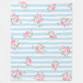  Bloemenklassieker Witte Strepen Roze Rozen Fleece Deken (Voorkant)