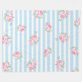  Bloemenklassieker Witte Strepen Roze Rozen Fleece Deken (Voorkant (Horizontaal))