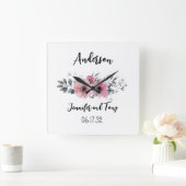 Bloemenklok Roze Bloemen en Roos huwelijkscadeau Vierkante Klok (Huis)