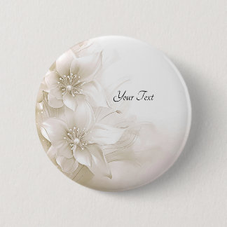 Bloemenknop van ivoorwitte kleur ronde button 5,7 cm
