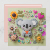 Bloemenkoala met een hart feestdagenkaart (Voorkant / Achterkant)