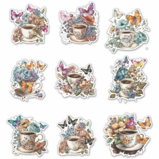 Bloemenkoffie met vlinder sticker (Voorkant)